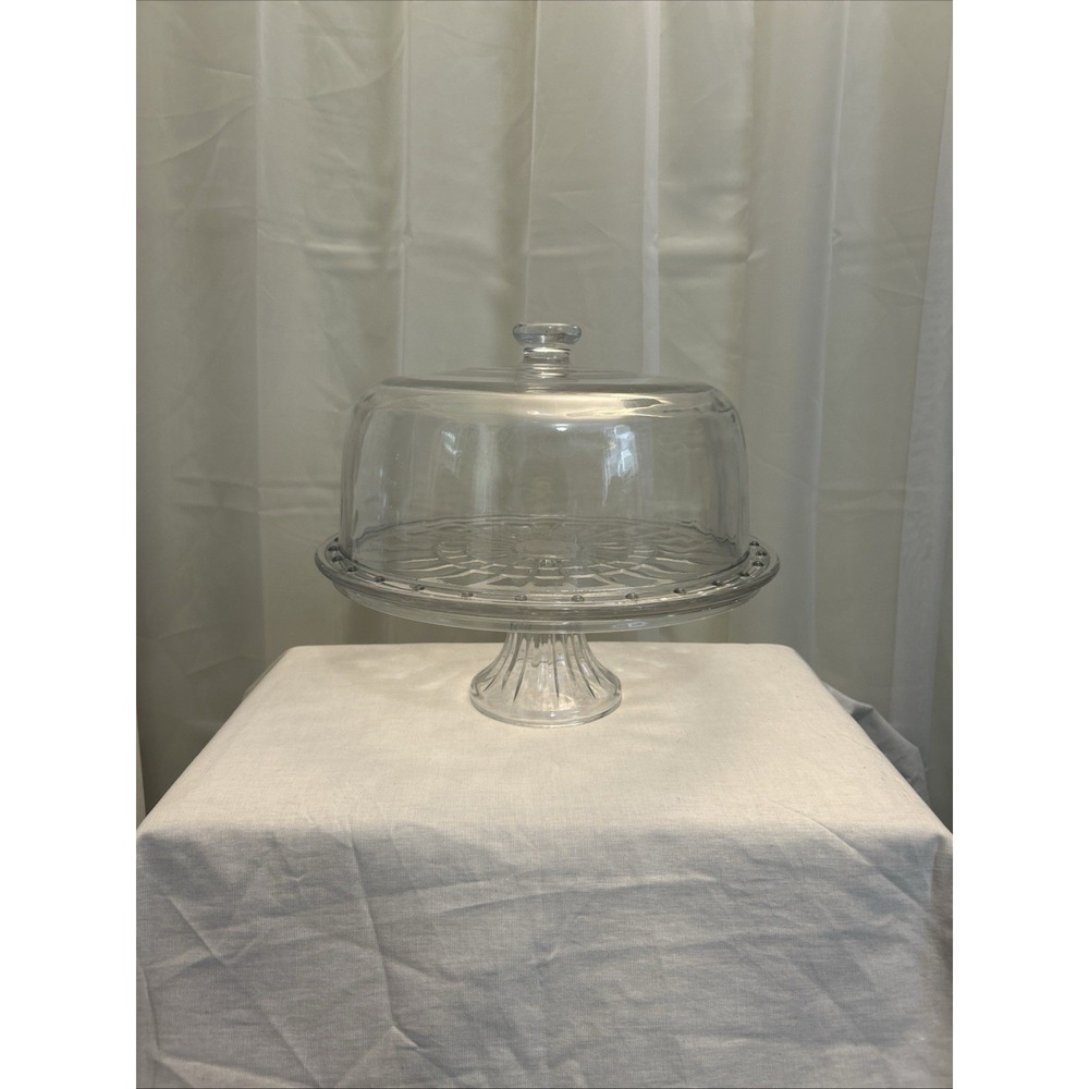 Vintage Italian Glass 2in1 Cake Stand Dome Lid Converts to Punch Bowl